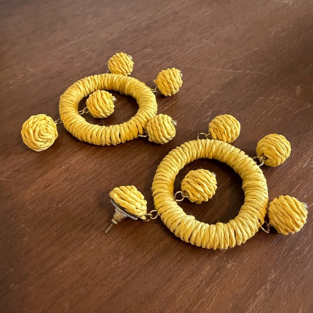 Yellow Wrapped Hoop Drop Earrings